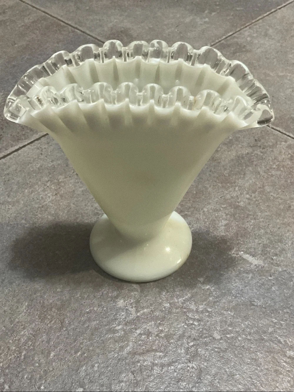 Fenton Cream Milk Glass Ruffled Edge Pedestal Vase
